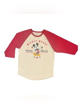 Disney Mickey Mouse Feeling Classic Baseball 3/4 Tee Men’s 2XL Red and Cream NWT
